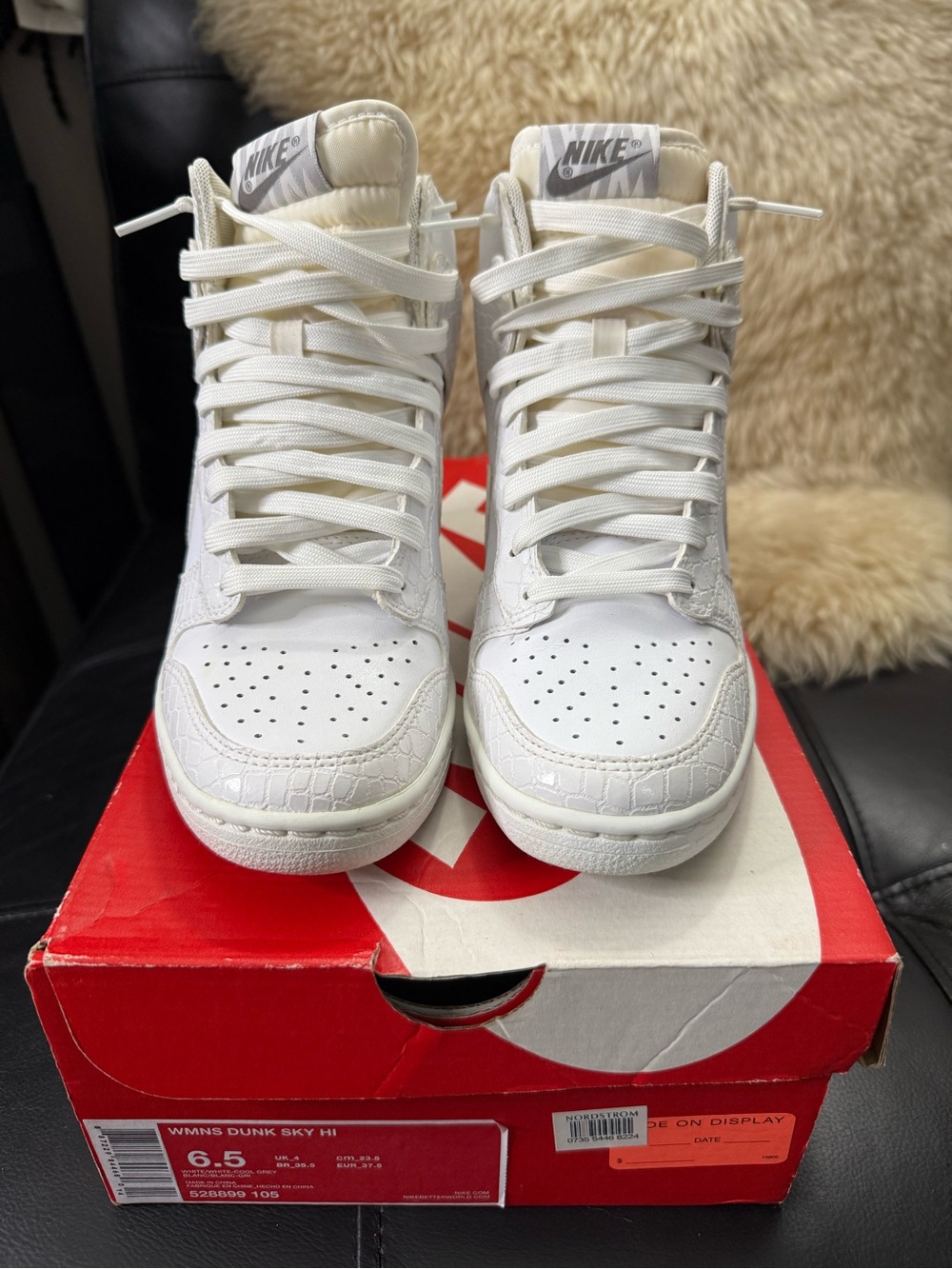 RARE Nike Triple White Croc Dunk Sky Hi Wedge Sneakers Japan Women’s 6.5 W/Box - Picture 2 of 8